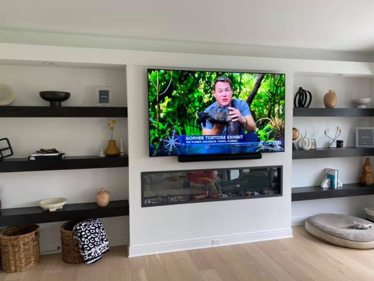 TV Installation above modern fireplace